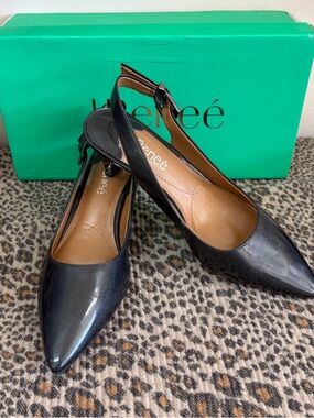 J.Renee Black Pointed Slingback Pumps with Adjustable Strap